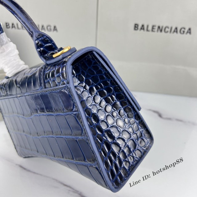 Balenciaga專櫃爆款寶藍鱷魚紋金扣手提女包 巴黎世家原廠xs號Hourglass沙漏包 款號：8896 fyj1190